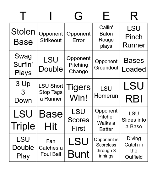 TIGER PARK BINGO Card