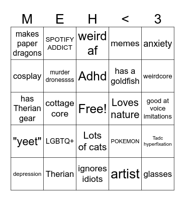 Meh <3 Bingo Card