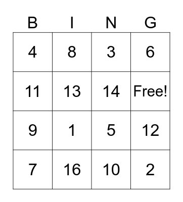 Goal Setting Bingo Card