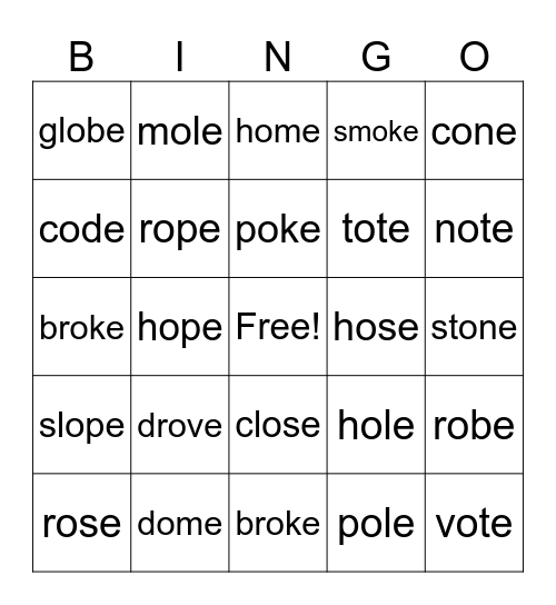 o_e Bingo Card
