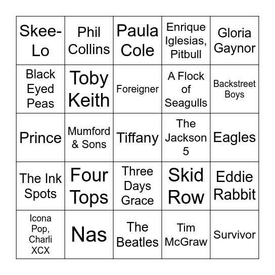 Songs Start with I a Bingo Card