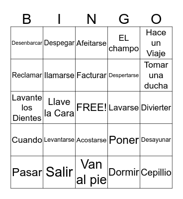 Spanish Vocab Bingo Card
