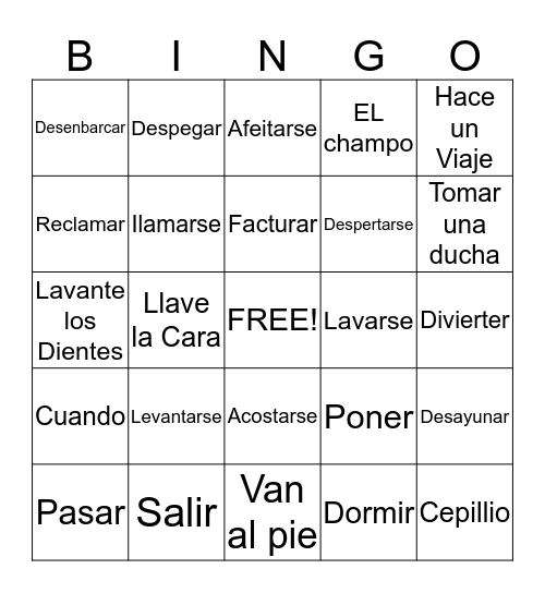 Spanish Vocab Bingo Card