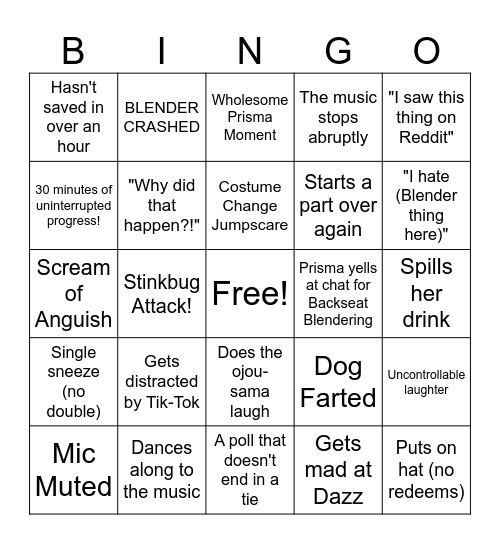 Prisma Blender Bingo Card