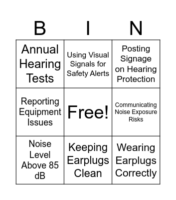 Hearing Conservation Bingo Card