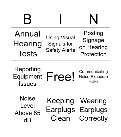 Hearing Conservation Bingo Card