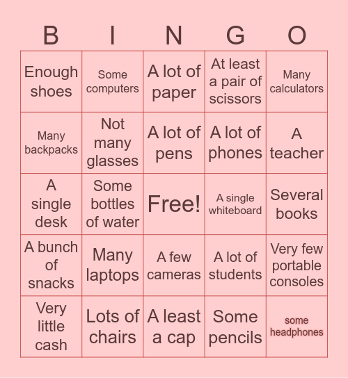 Stacking up Bingo Card