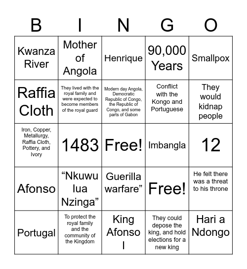 History Bingo Card