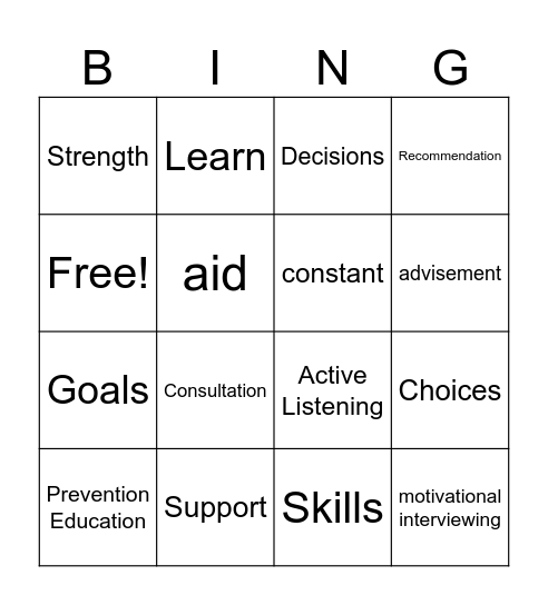 Advocacy Bingo Card