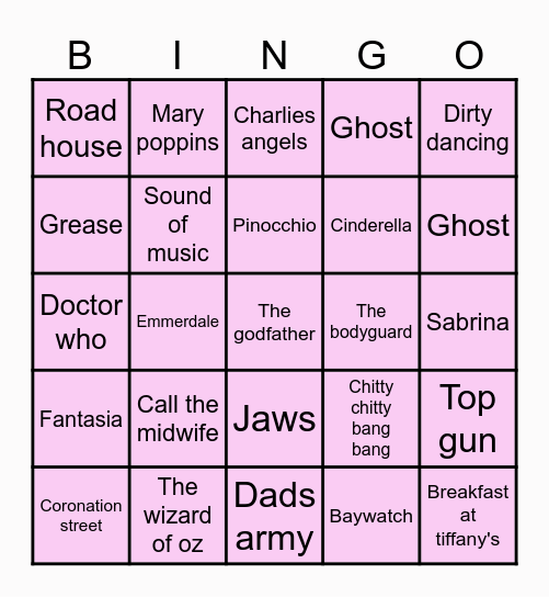 Entertainment bingo Card
