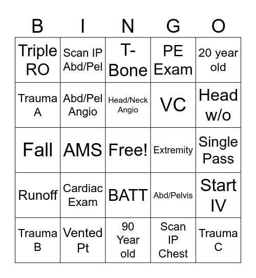 CT ER BINGO Card