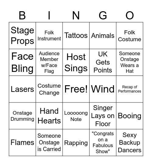 EUROVISION 2024 Bingo Card