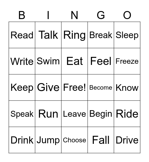Irregular Verbs - Andre's class Bingo Card