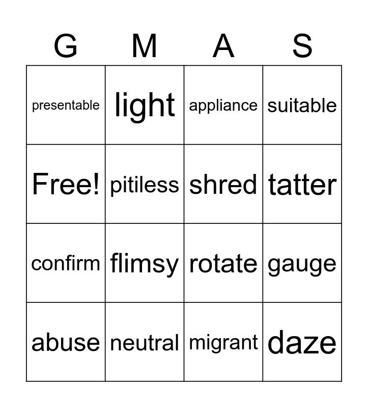 Unit 12 Vocabulary Review (Sadlier) Bingo Card