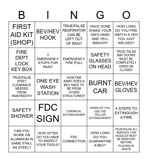 SAFETY BINGO Card