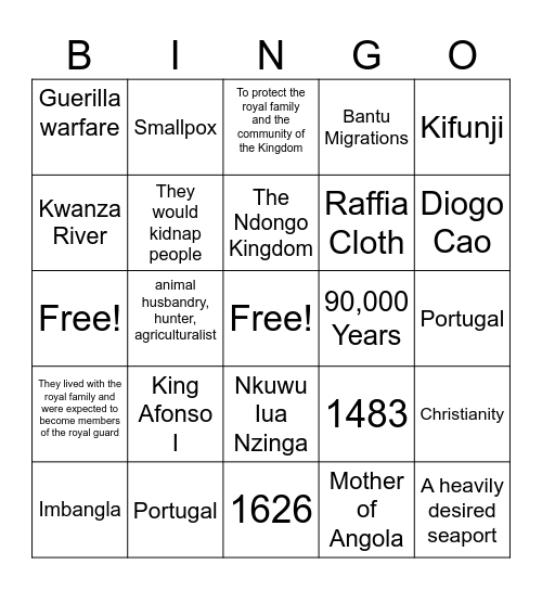 History Bingo Card