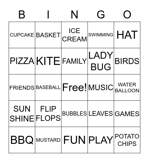 PICNIC BINGO Card