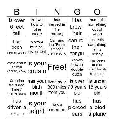 Turnage Family Reunion Bingo Card