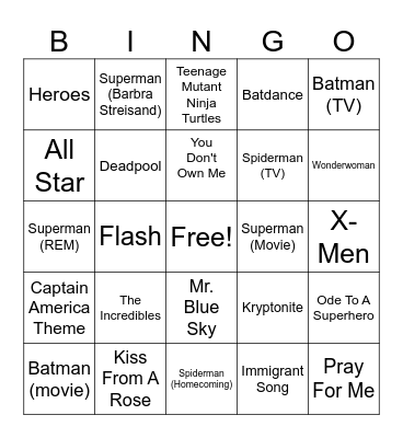 Super Heros & Villains Bingo Card