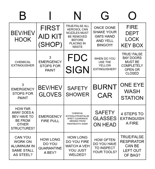 SAFETY BINGO Card