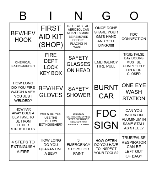 SAFETY BINGO Card