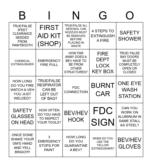 SAFETY BINGO Card