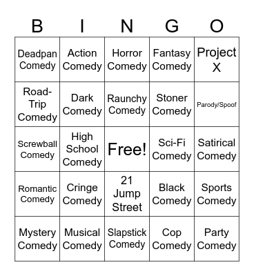 Comedy Genre Bingo! Bingo Card