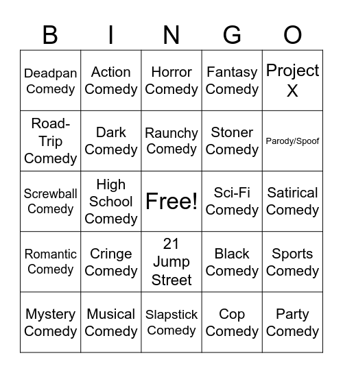 Comedy Genre Bingo! Bingo Card