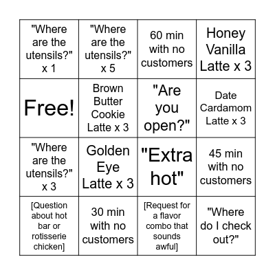 Coffee Bar Bingo Card