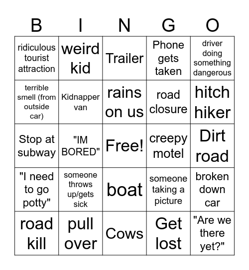 Car Bingo! Bingo Card