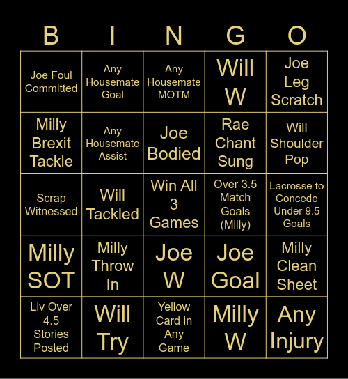 Warrington Sports Park Bingo Card