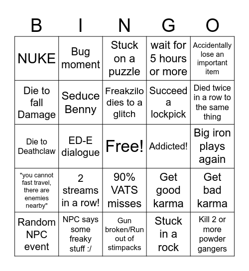 Freakzilo Bingo Card