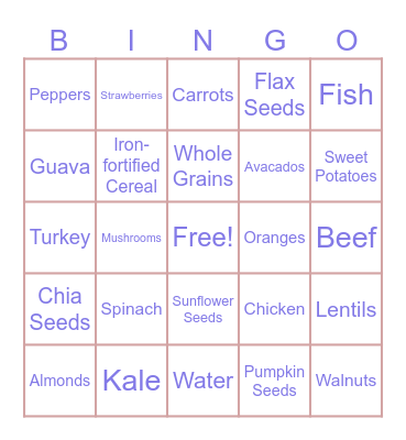 Sara French's Healthy Foods Bingo Card