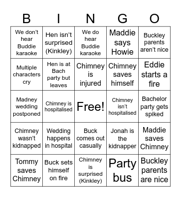 9-1-1 07x06 “There Goes The Groom” Bingo Card
