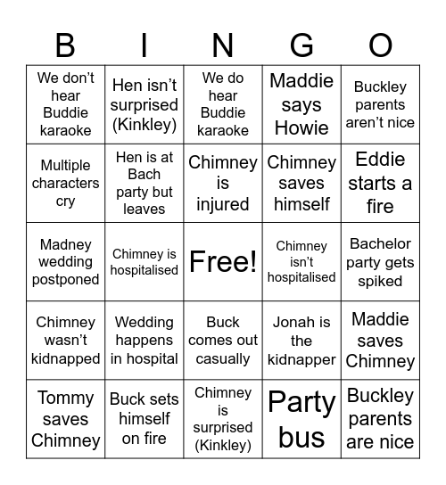 9-1-1 07x06 “There Goes The Groom” Bingo Card