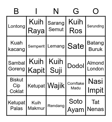 Hari Raya Food Bingo Card