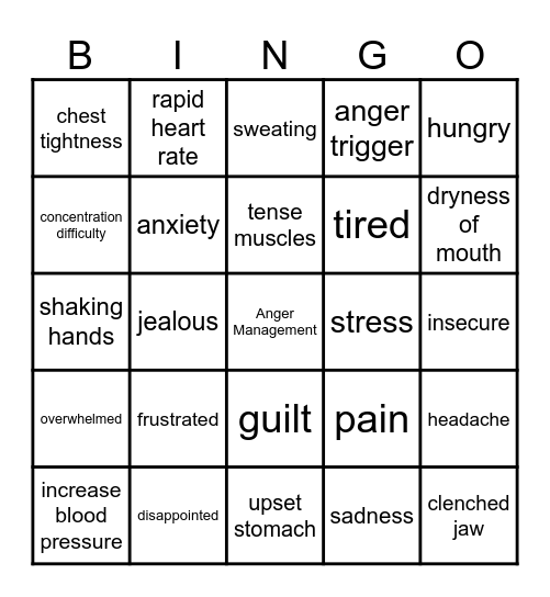 Anger Management Bingo Card