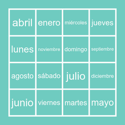 Spanish Days and Months Bingo Card