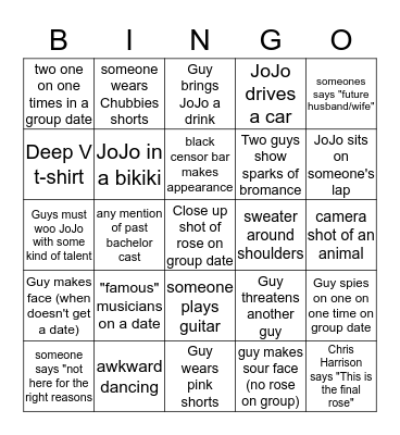 Bachelorette Week 2 Bingo Card