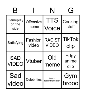 Instagram Reels bingo Card