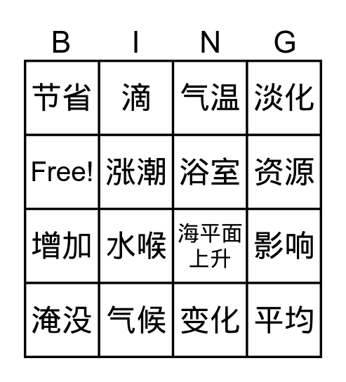 水都去哪儿了 Bingo Card