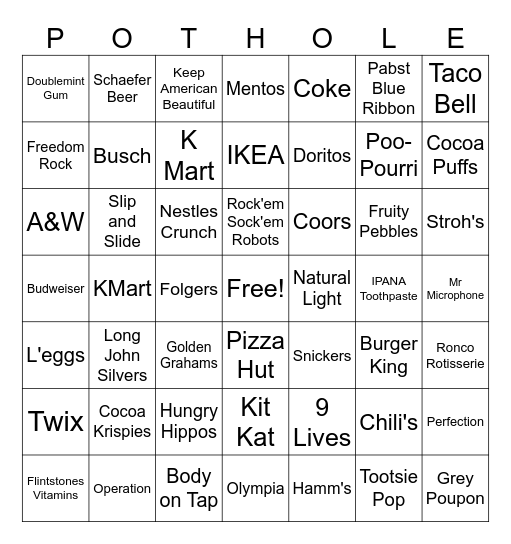 Commercials2 Bingo Card