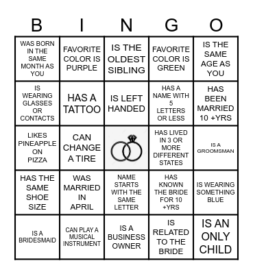 FIND THE GUEST BINGO Card