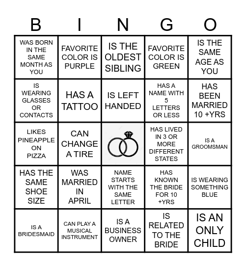 FIND THE GUEST BINGO Card