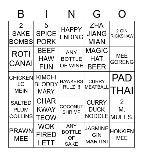 HAWKERS BINGO Card