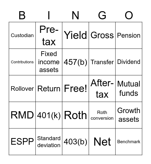 JCN Investment 101 Bingo Card