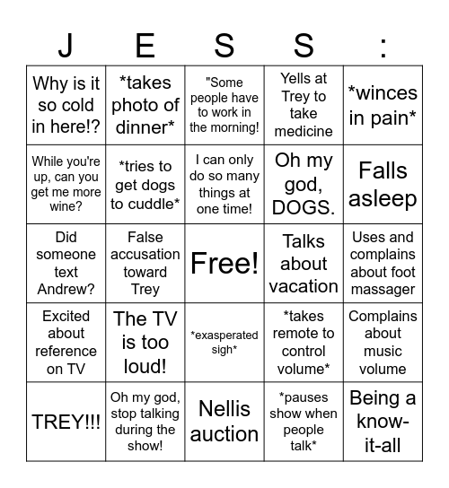 Jess Bingo Card