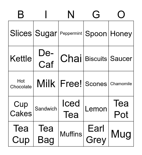 Virtual Afternoon Tea BINGO Card