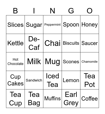 Virtual Afternoon Tea BINGO Card