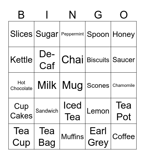 Virtual Afternoon Tea BINGO Card